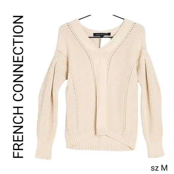 French Connection Neutral Off White  Cream Chunky Blousy Cropped Cotton Sweater - Picture 1 of 7